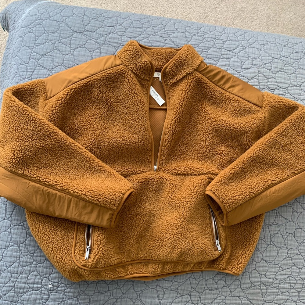 NWT Madewell Faux Shearling Half-Zip Pullover